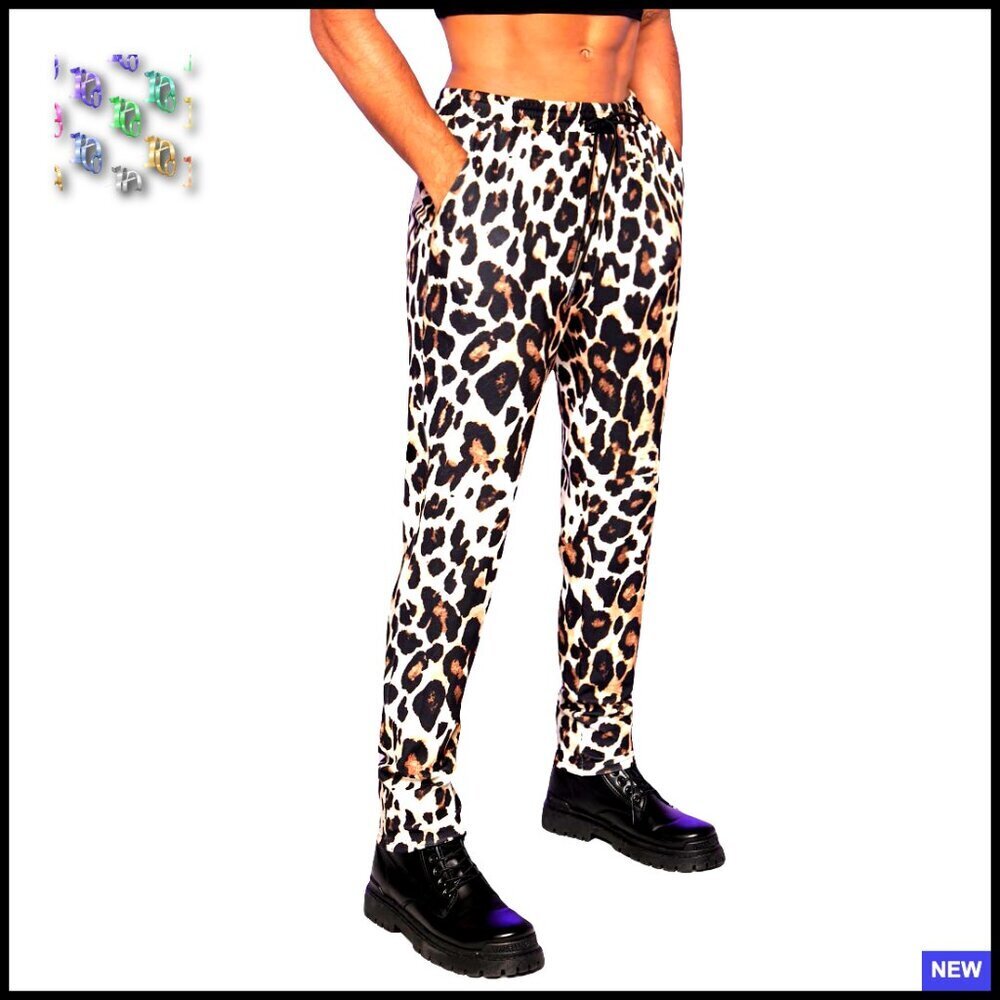 Leopard Print Straight Leg Pants High Waist Drawstring Casual Y2K Retro